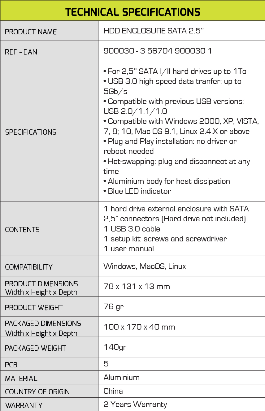 Boitier externe Port Designs USB Type C pour disque dur SATA 2.5