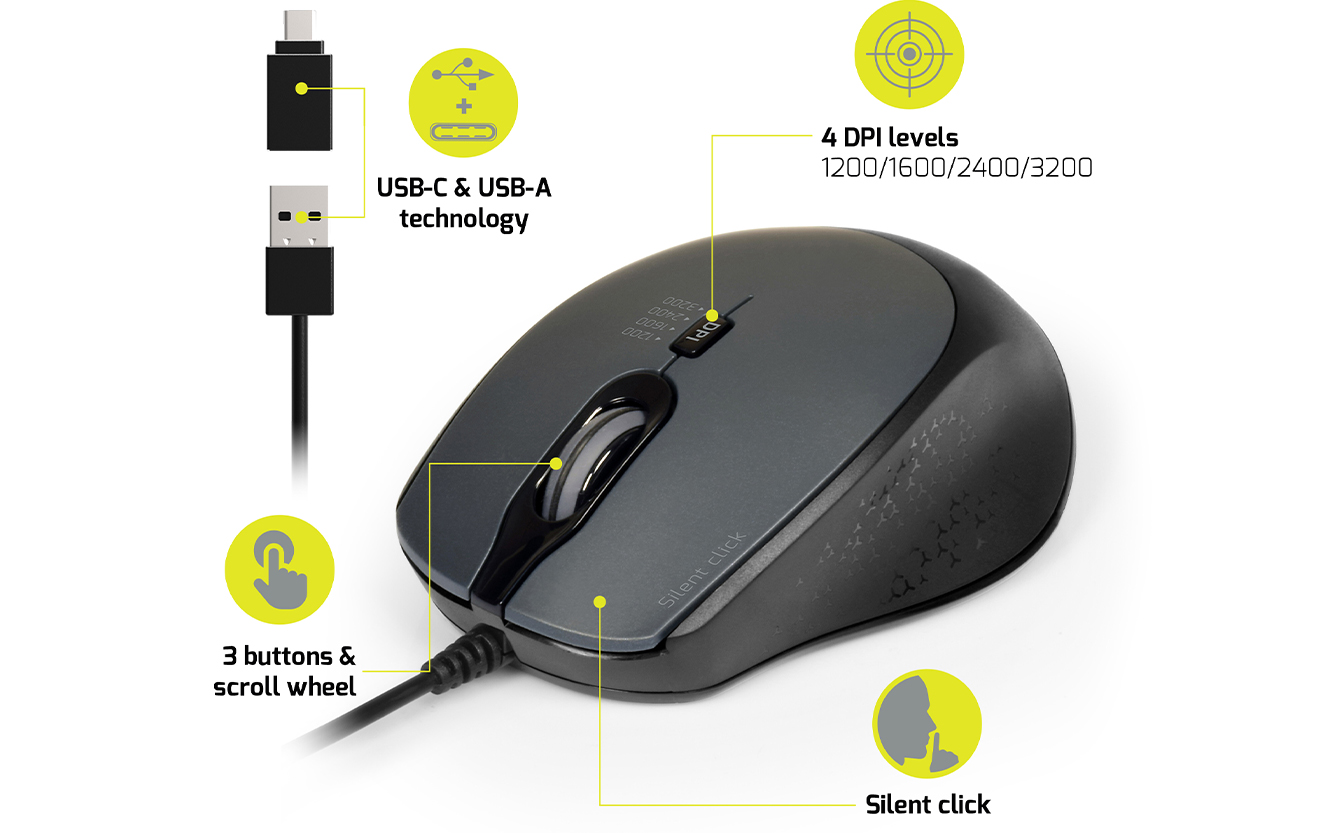  KKUOD Ratón con cable con diseño ergonómico que reduce la  fatiga muscular de la mano, mouse de computadora USB silencioso, ratones de  oficina y hogar de 1600 DPI (negro, cableado) 