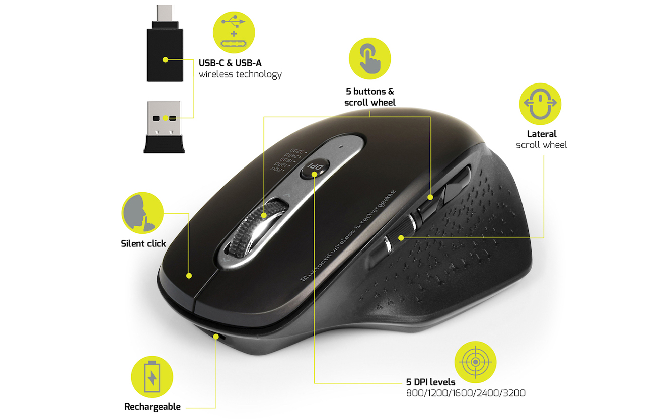 Souris sans fil 2.4GHz Bluetooth® Rechargeable Executive