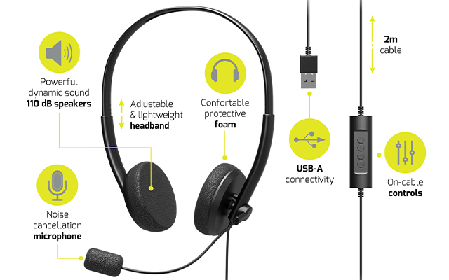 Urban Factory USB HEADSET WITH REMOTE CONTROL Casque Avec fil Arceau USB  Type-A Noir