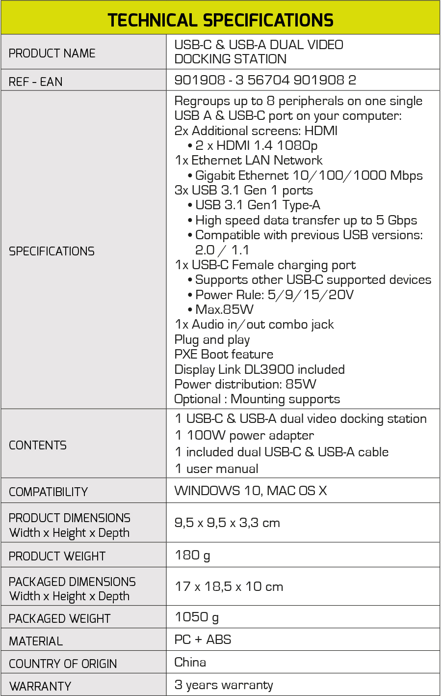 Station d'accueil double écran 901908 2x2k & connectivité USB-C + USB-A par  PORT Connect 