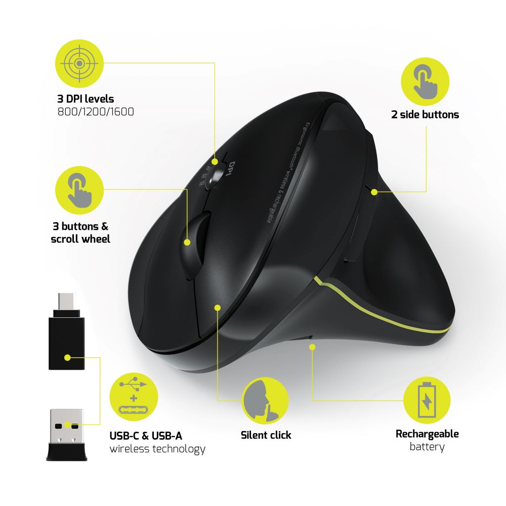 Souris sans fil 2.4 GHz & Bluetooth® Rechargeable ergonomique